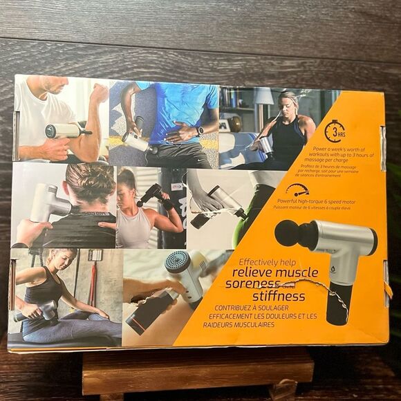 Pursonic 6-Speed Cordless Massage Gun with Attachments in Silver/Black. NIB! - Picture 4 of 9